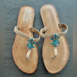 Antonio Melani Tan Sandals with Blue Lizard Accents